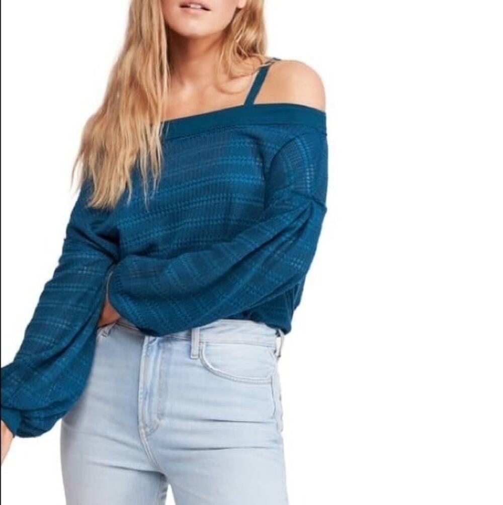 Free People Sistine Hacci Top Sweater Teal Treasure Boho Slouchy XS Cottage Y2K